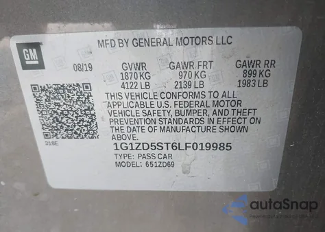 2020 Chevrolet Malibu Fwd Lt from USA, damaged, VIN 1G1ZD5ST6LF019985